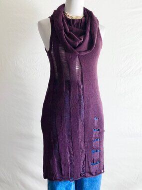 Boho Sleeveless Tunic Sweater Size S Maroon